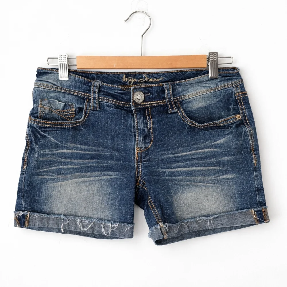 Ariya Jeans Denim Shorts Size 7/8 Distressed Cuffed Y2k Style - Picture 2 of 14